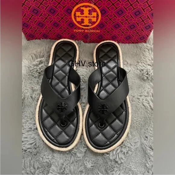 Tory Burch Shoes - Tory Burch Quilted Espadrille Thong Sandal